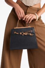 Leather Satchel Bag - Black/combo