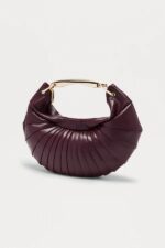 Leather Shoulder Handbag - Burgundy