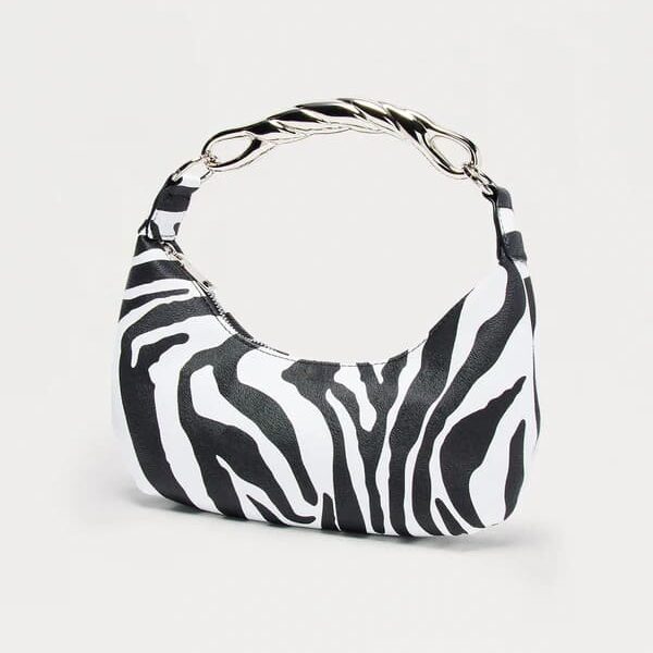 Leather Shoulder Handbag - Black/White