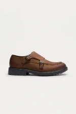 Classic Cut Washed Faux Suede Monk Shoe - Brown